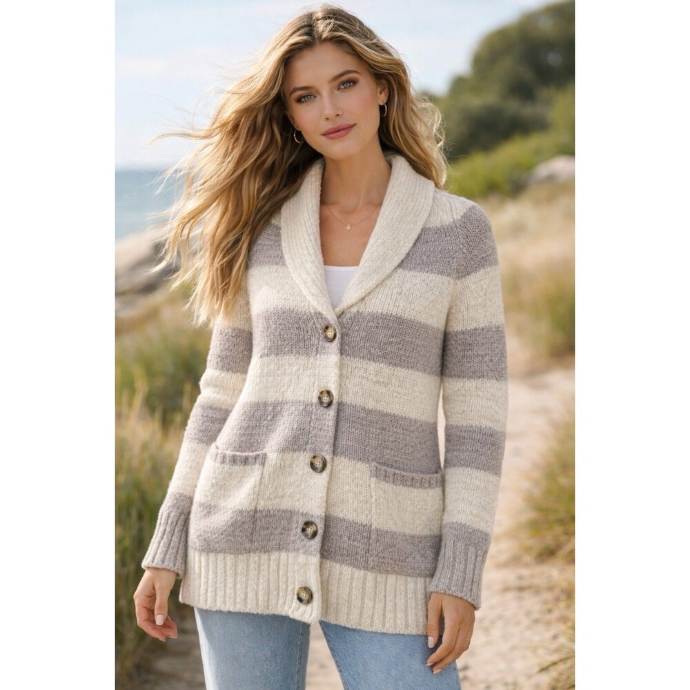 Anthropology Moth Granita Stripe Shawl Collar Cardigan Chunky Knit Boho Size S